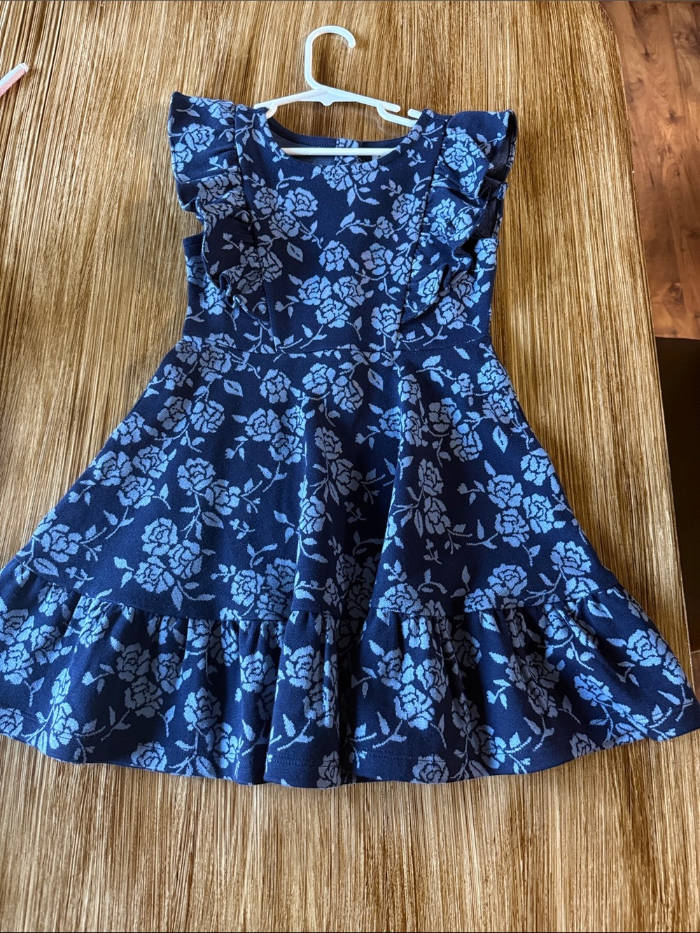 Janie & Jack Size 5 Girls Navy Blue Floral Ruffle Dress